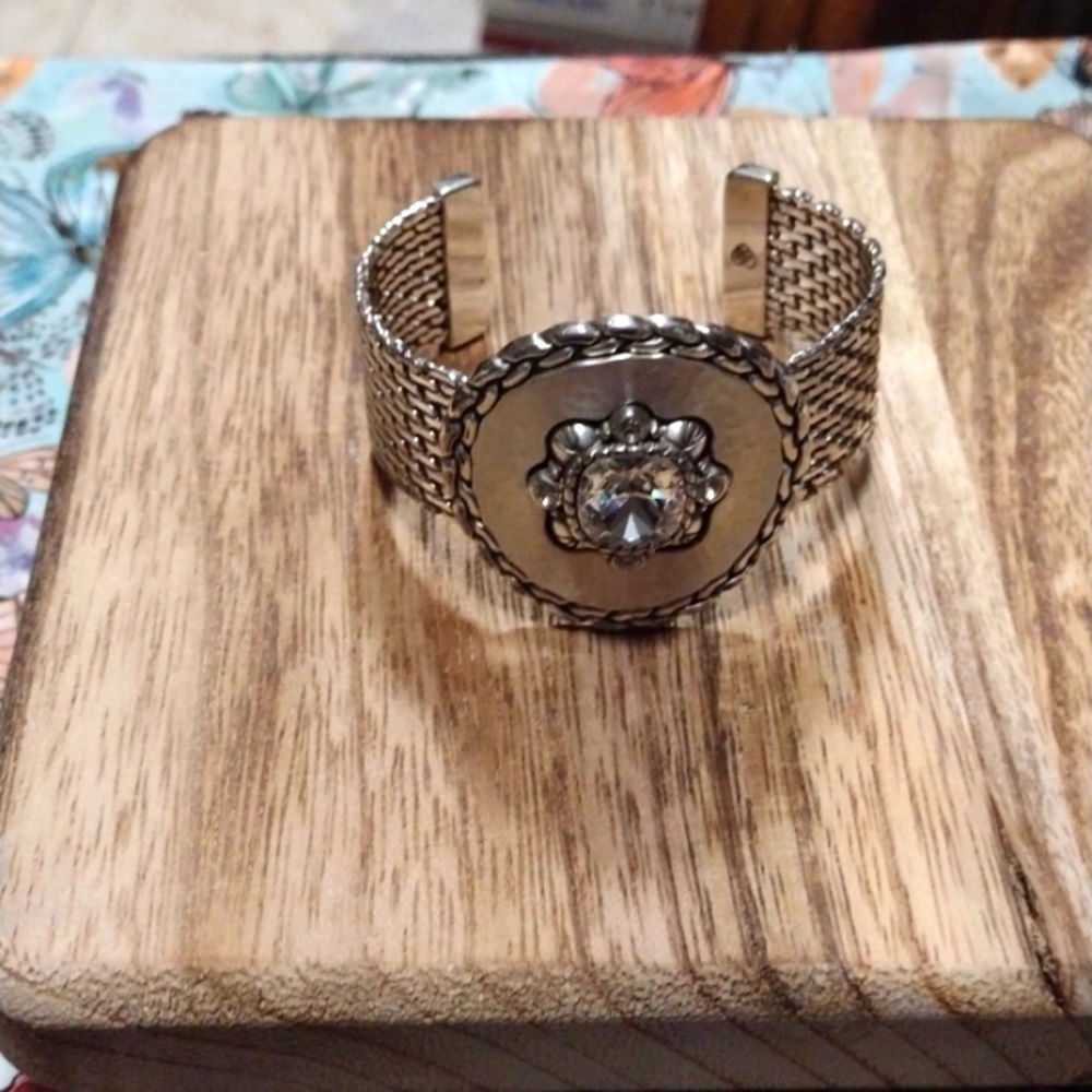Brighton Galadriel Wide Cuff Crystal Silver Plated Bracelet (Retired)